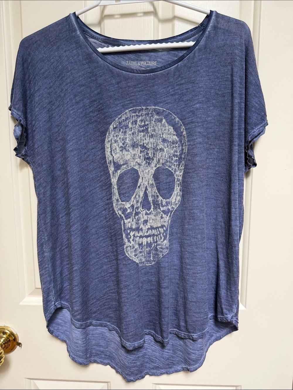 Zadig & Voltaire sz S Blue skull printed pigmented Cotton Rica Oversized s/s tee